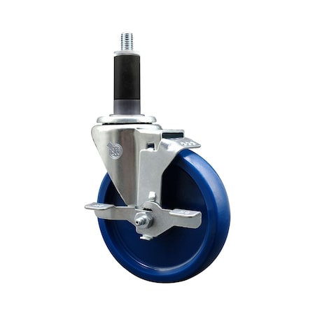 Service Caster 5'' SS Solid Poly Swivel 1-1/8'' Expanding Stem Caster with Brake SCC-SSEX20S514-SPUS-TLB-118